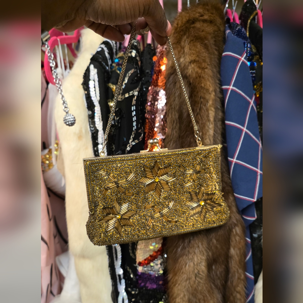 Elegant Gold Beaded Clutch